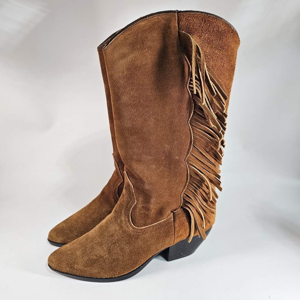 Vtg 80's Bruno Berni Fringed Boots Womens 6.5 Suede Leather Cowboy Western Fring